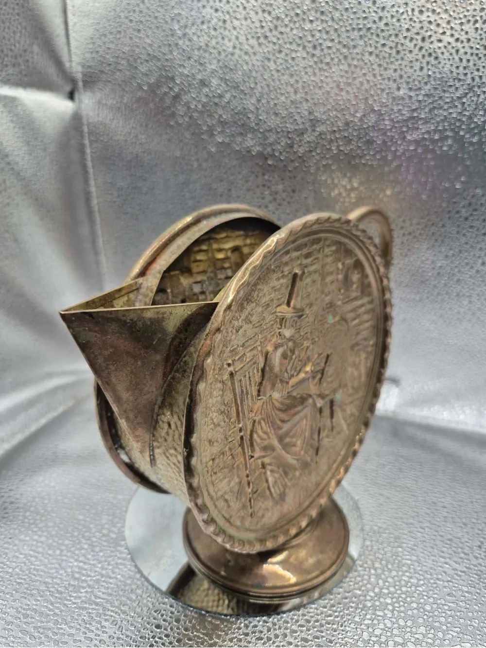 Vintage Jenny Jones Brass Pitcher - Embossed Metal Made in England MCM Barware